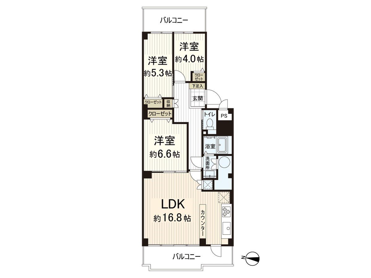 通风在两面阳台良好的住戸。收纳在收纳有在各西式房间丰富