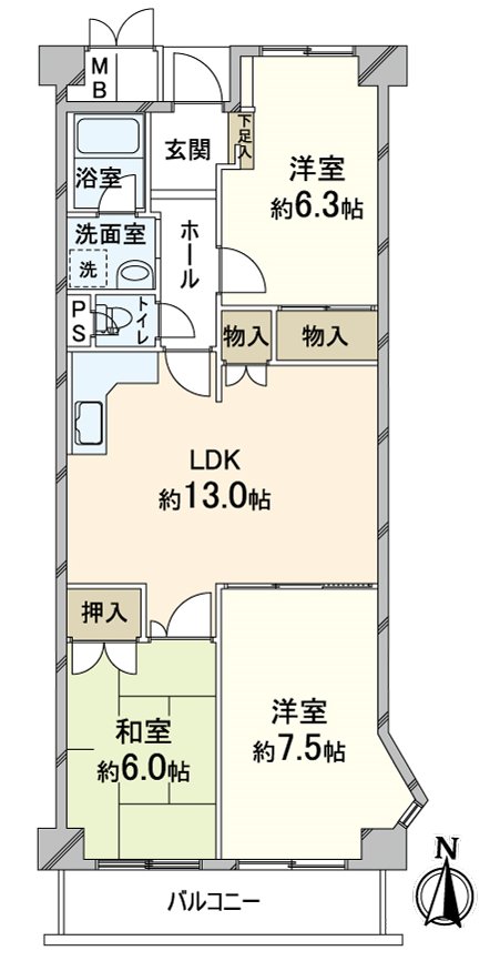 陽光在朝南的陽台良好的住戸。是超過6.0張塌塌米所有房間