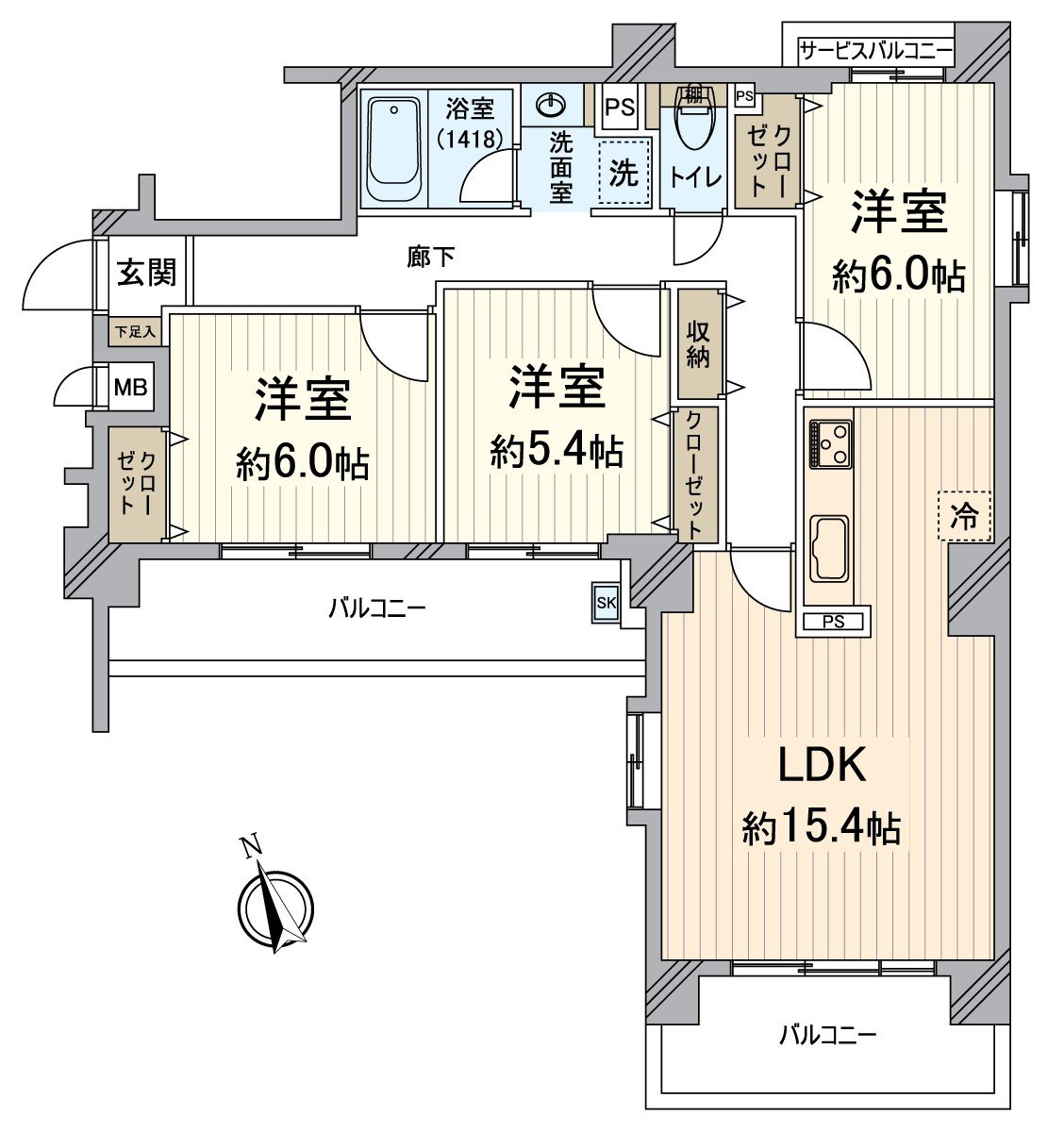 在全居室有窗南向住戸