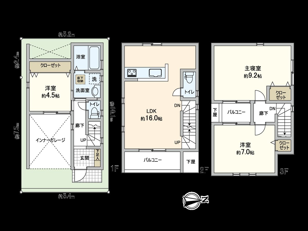 是木造3层楼3LDK住房。
