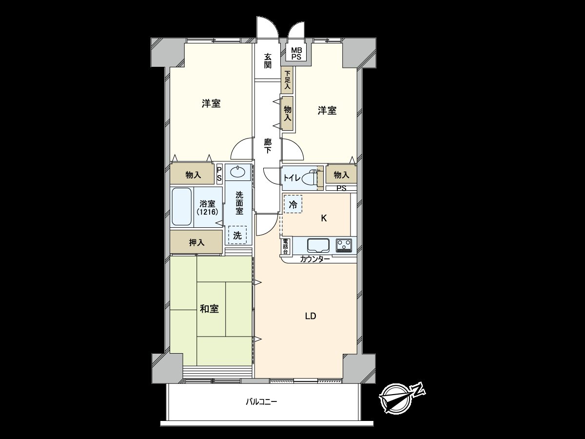 3LDK, exclusive area 69.93 square meters