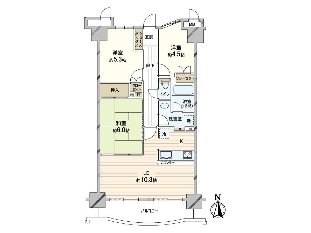 实际使用面积/65.58平米，3LDK的房型