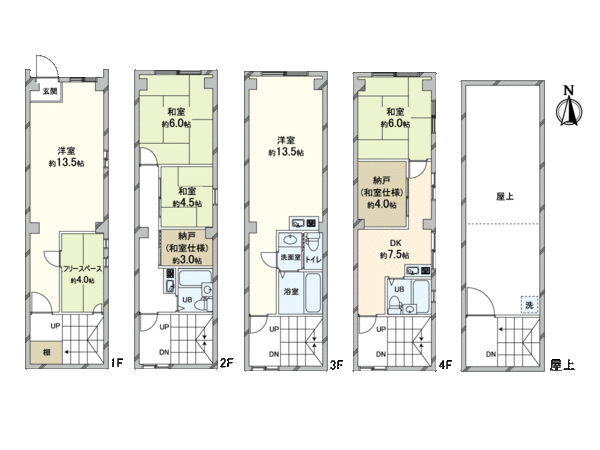 在2F，3F，4F，分别有厨房，整体卫浴。