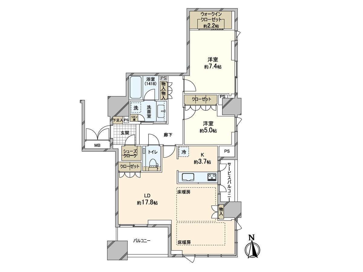 是85.21平米、2LDK的房型。