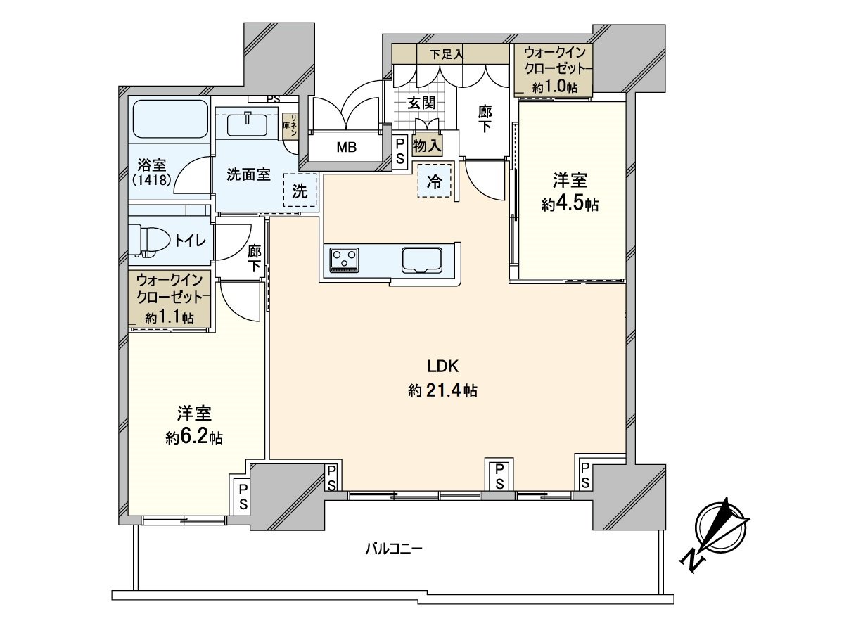 It is Plan easy to use of 2LDK.