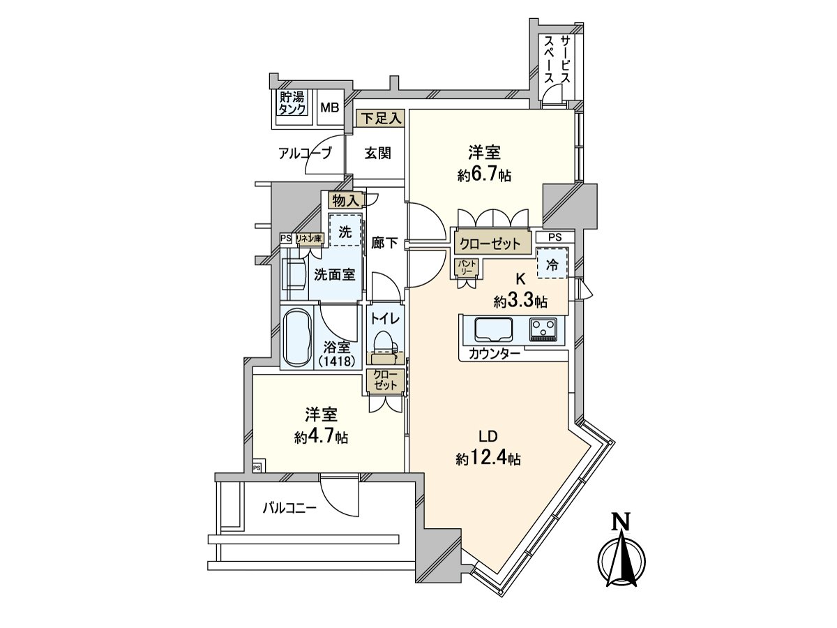 2LDK, Price 79.8 million yen, exclusive area 61.07m2, Terrace 8.70m2 in area