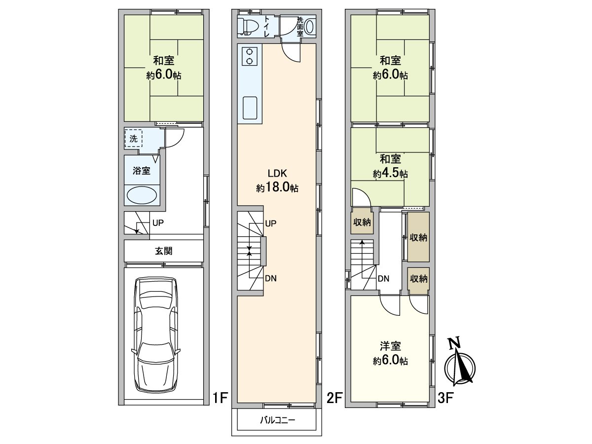 It is Plan of Wood 3 stories 4LDK
