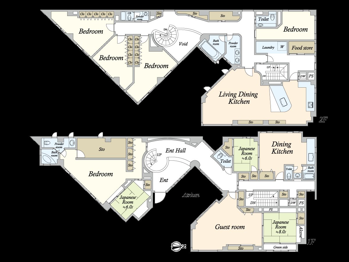 A total floor area about 210.93 tsubo, a very large residence of 9LDDKK.