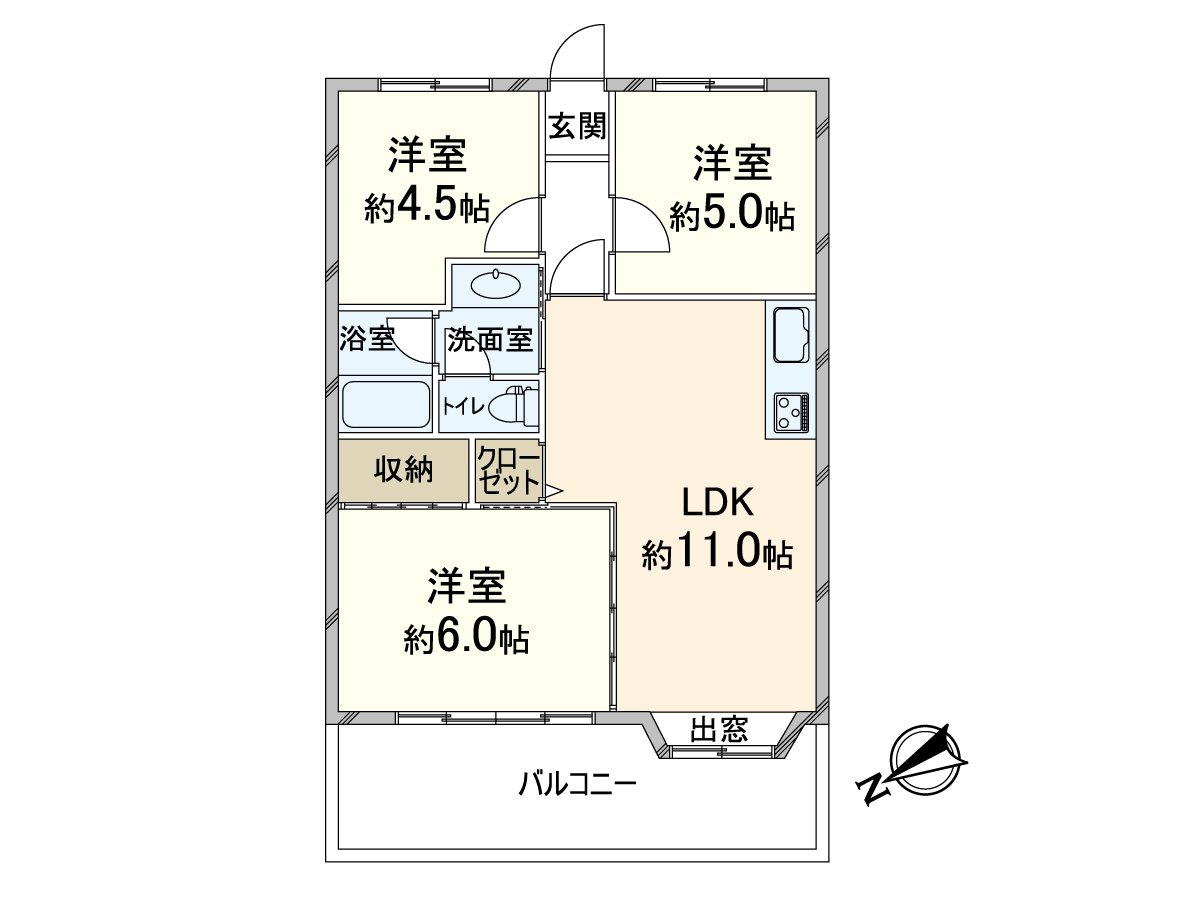 是实际使用面积51.44平米，3LDK的房型。
