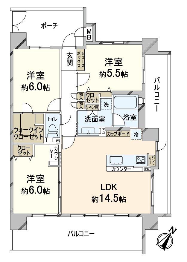 嵌入式衣櫃各室有收納，是整理整頓容易實現的房型。