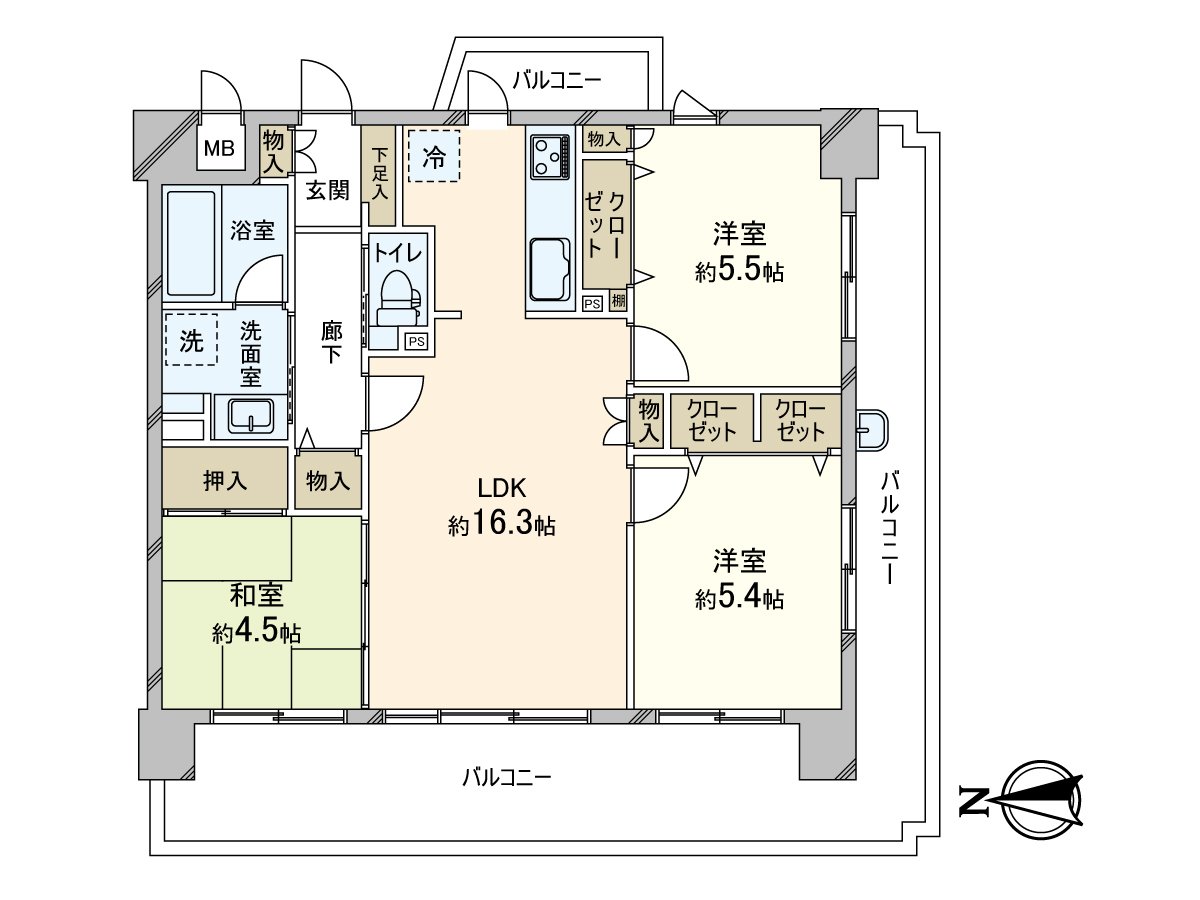 Floor plan (Southwest corner unit, pull mawashi terrace)