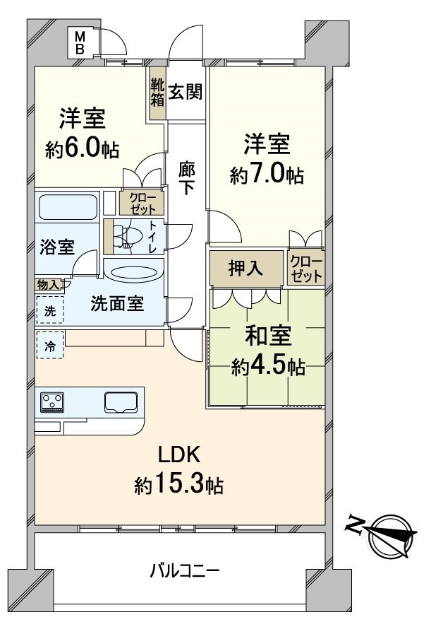 陽光的住戸。是室內到處有收納，便於的房間。