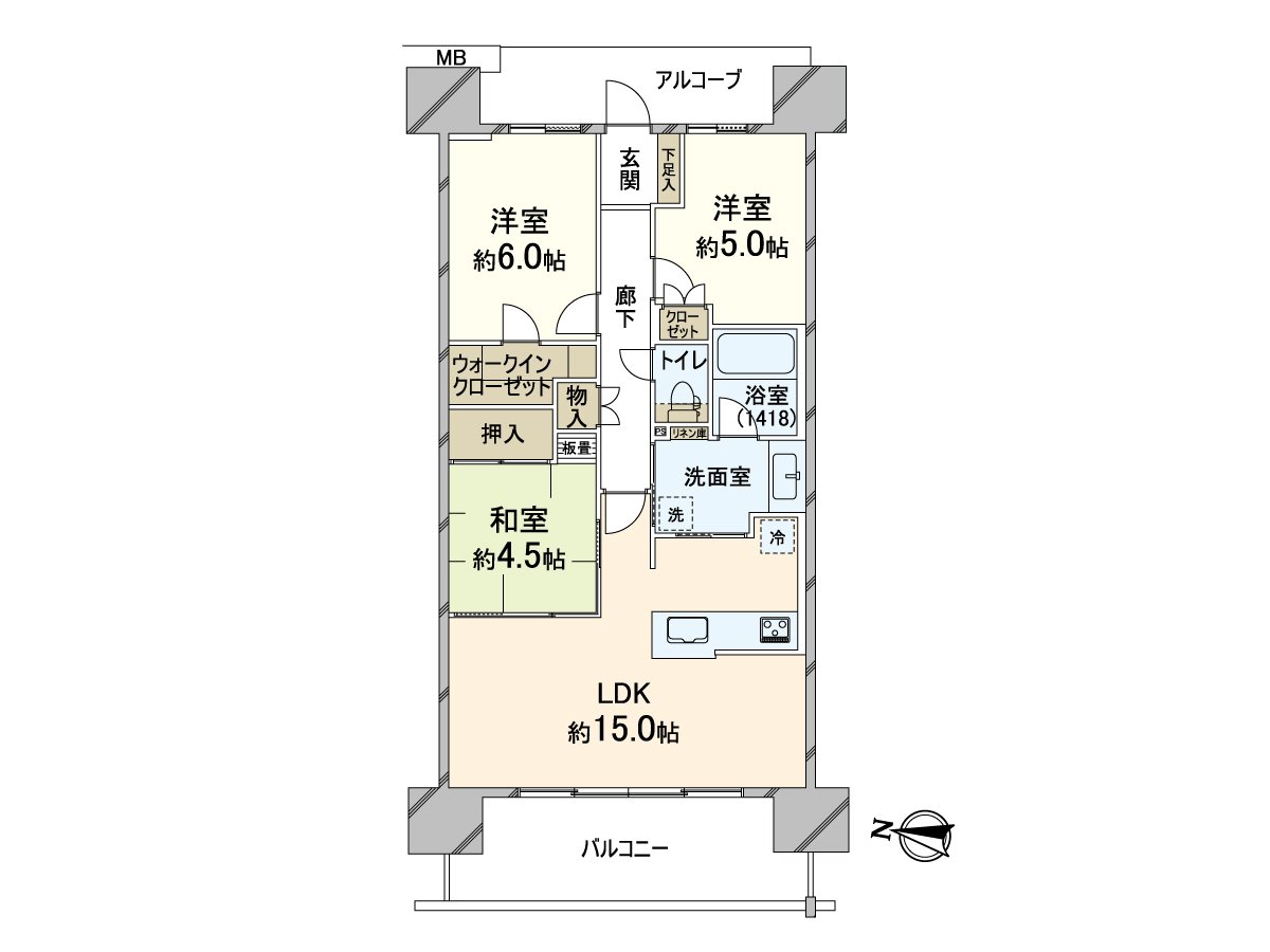 是私人使用面積70.68平方公尺，3LDK的房間。家務流跡線是被想的容易使用的房型。