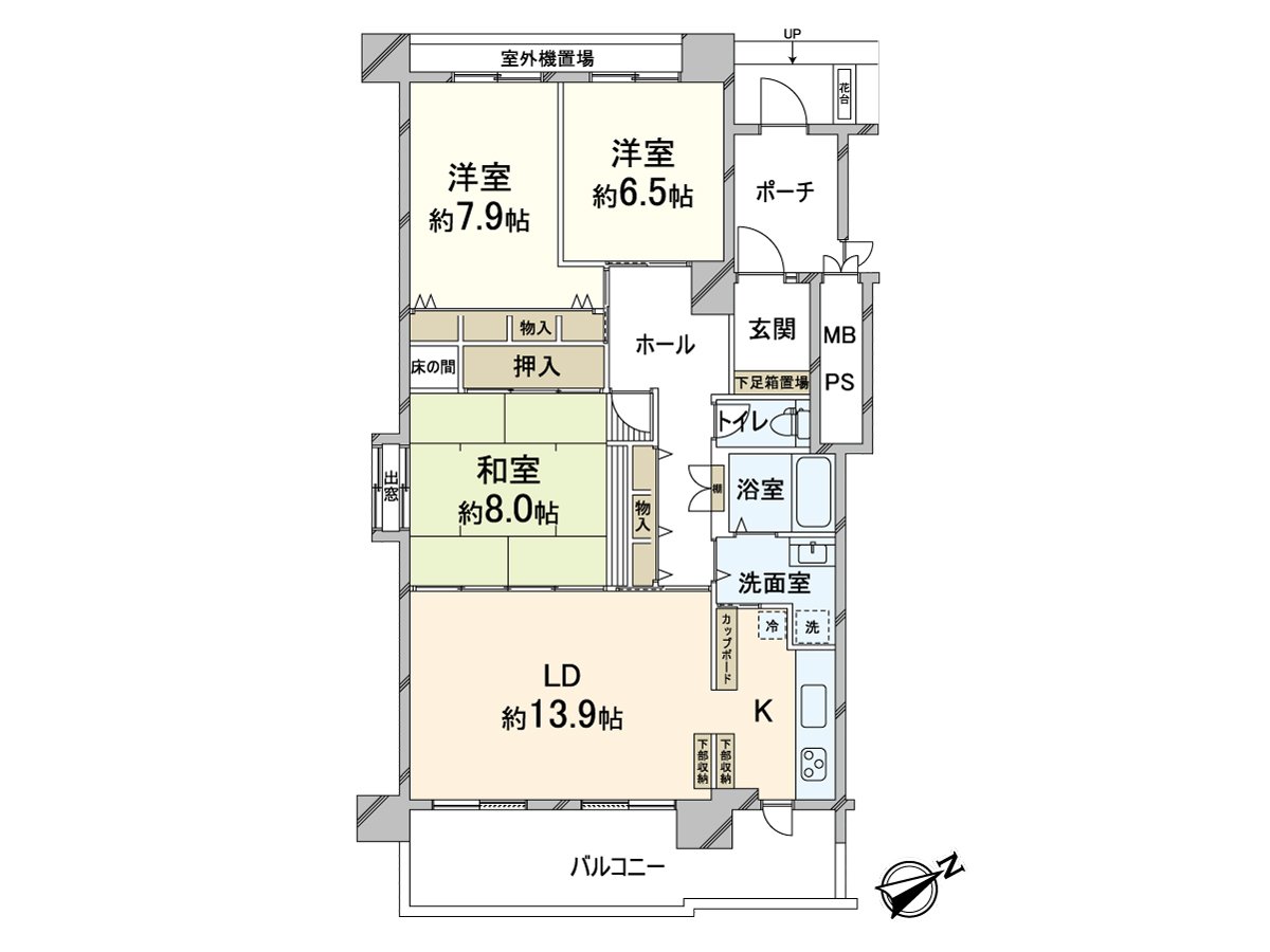 是实际使用面积98.16平米，3LDK的房型的房间。对1楼部分，有便利的贮藏室。到详细[三井Rehouse梅田Center]，请询问。