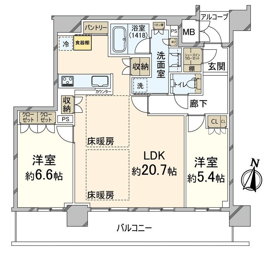 所有的房间面向房型图南侧开口部。