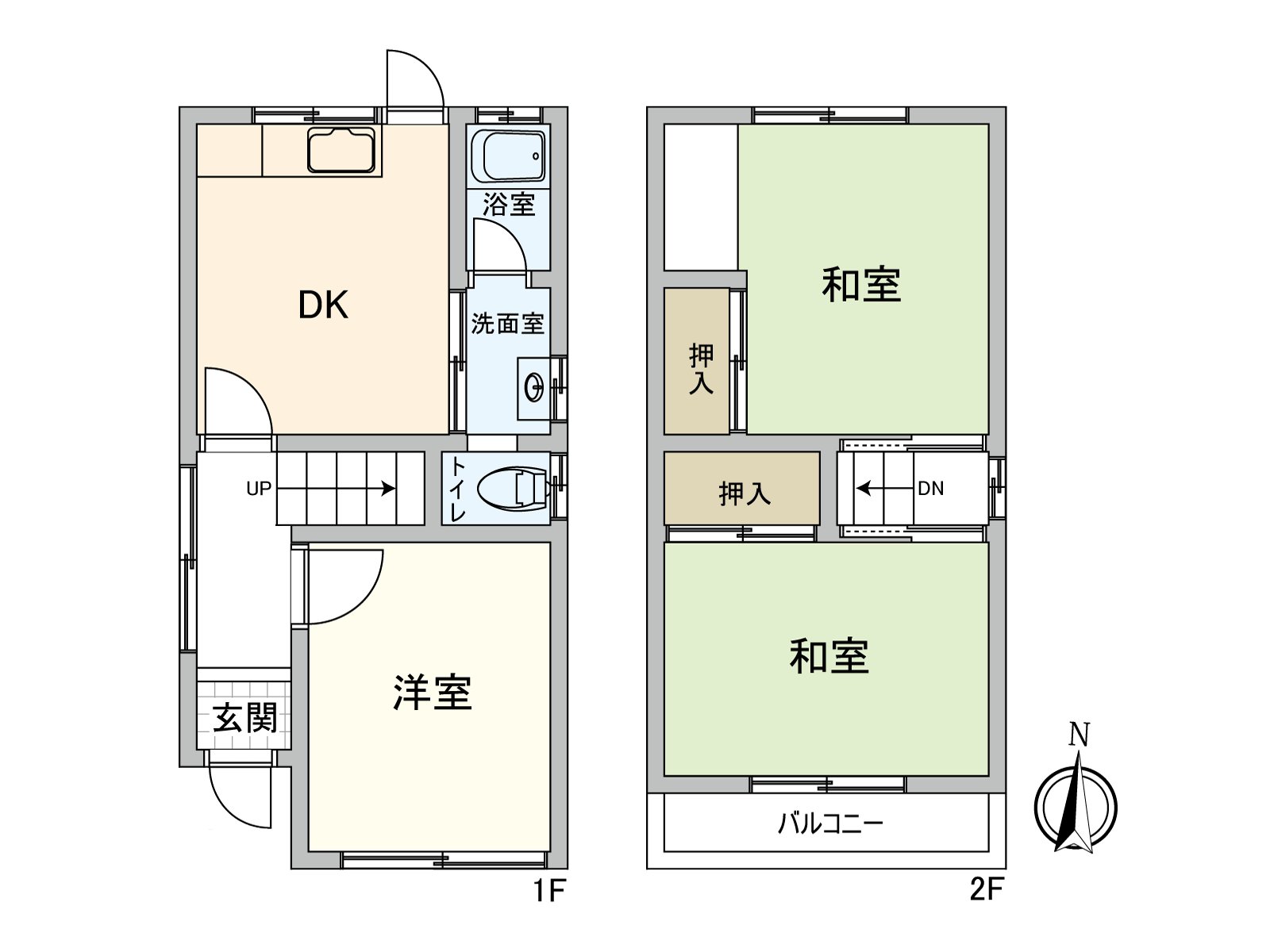 [平面圖]是二層樓的3DK的房型的透天房住房。