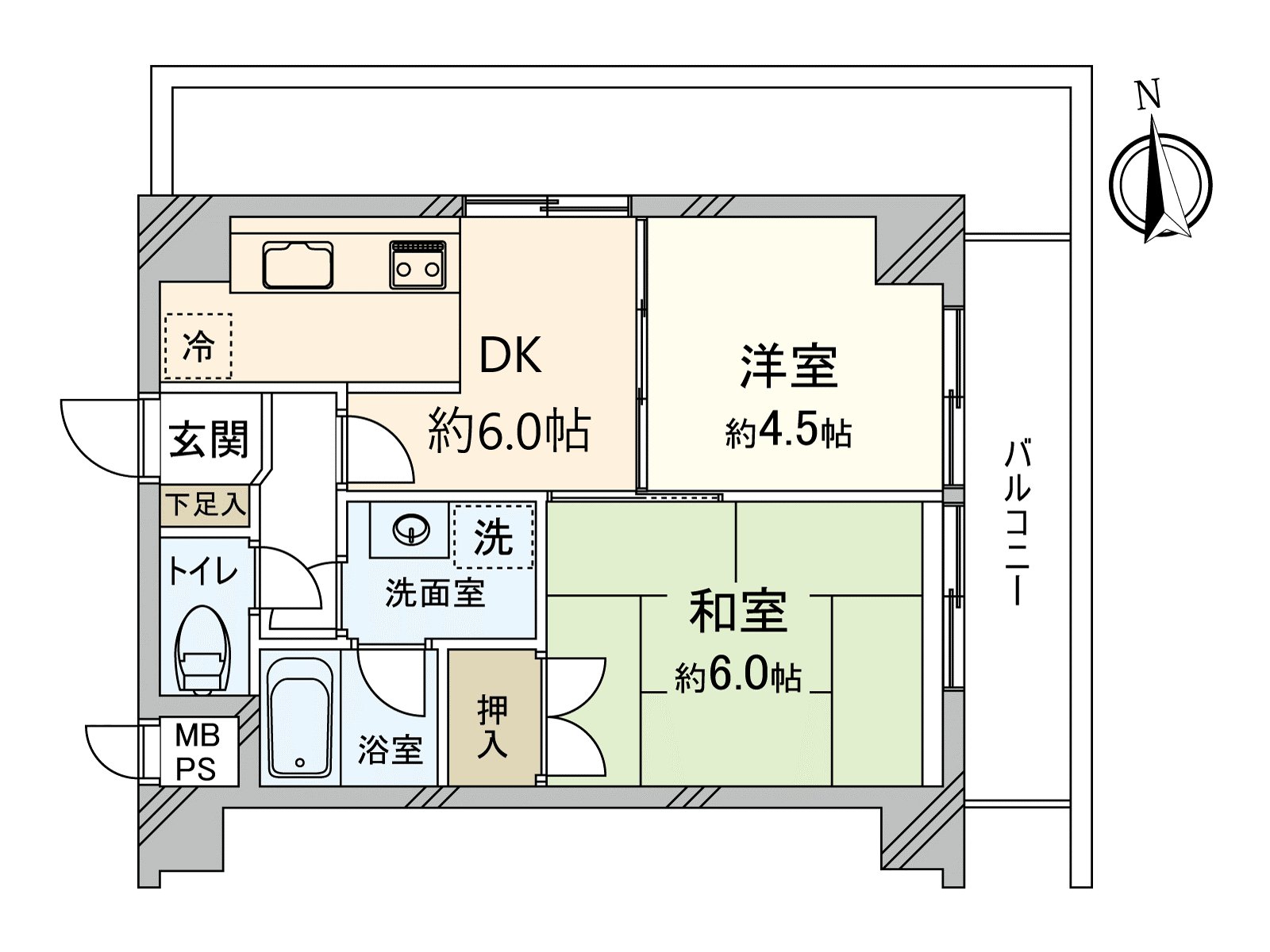[房型图]2DK的房型。带租约的房子房源。
