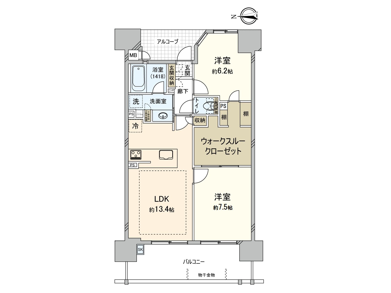 [平面圖]是2LDK+WTC的房型的房間。