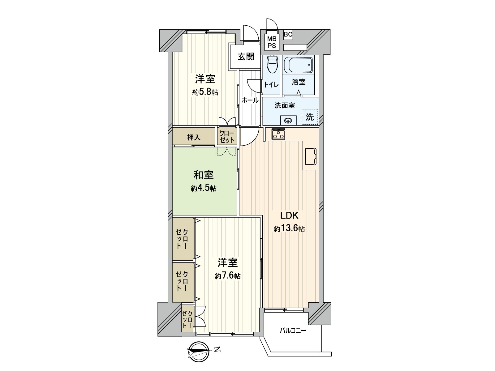 [房型图]向东，并且是3LDK的房型的房间。
