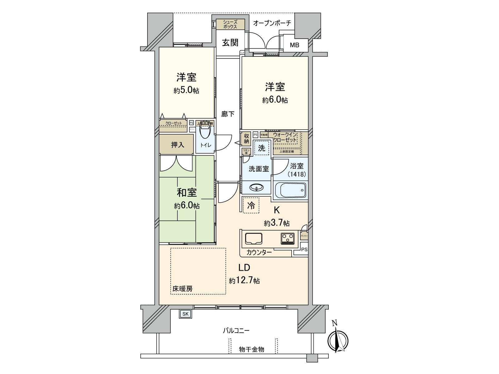 是3LDK的房型。有约16.4张塌塌米LDK。