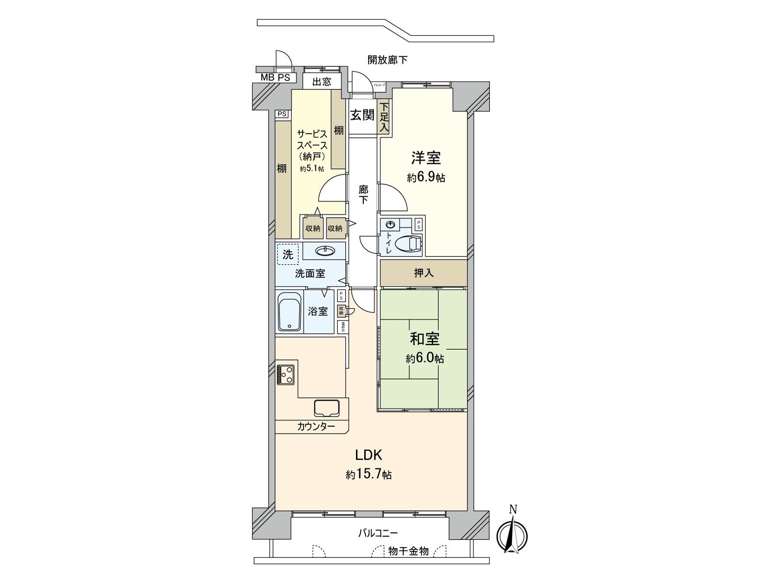 [房型图]是朝南，2SLDK的房型的房间。