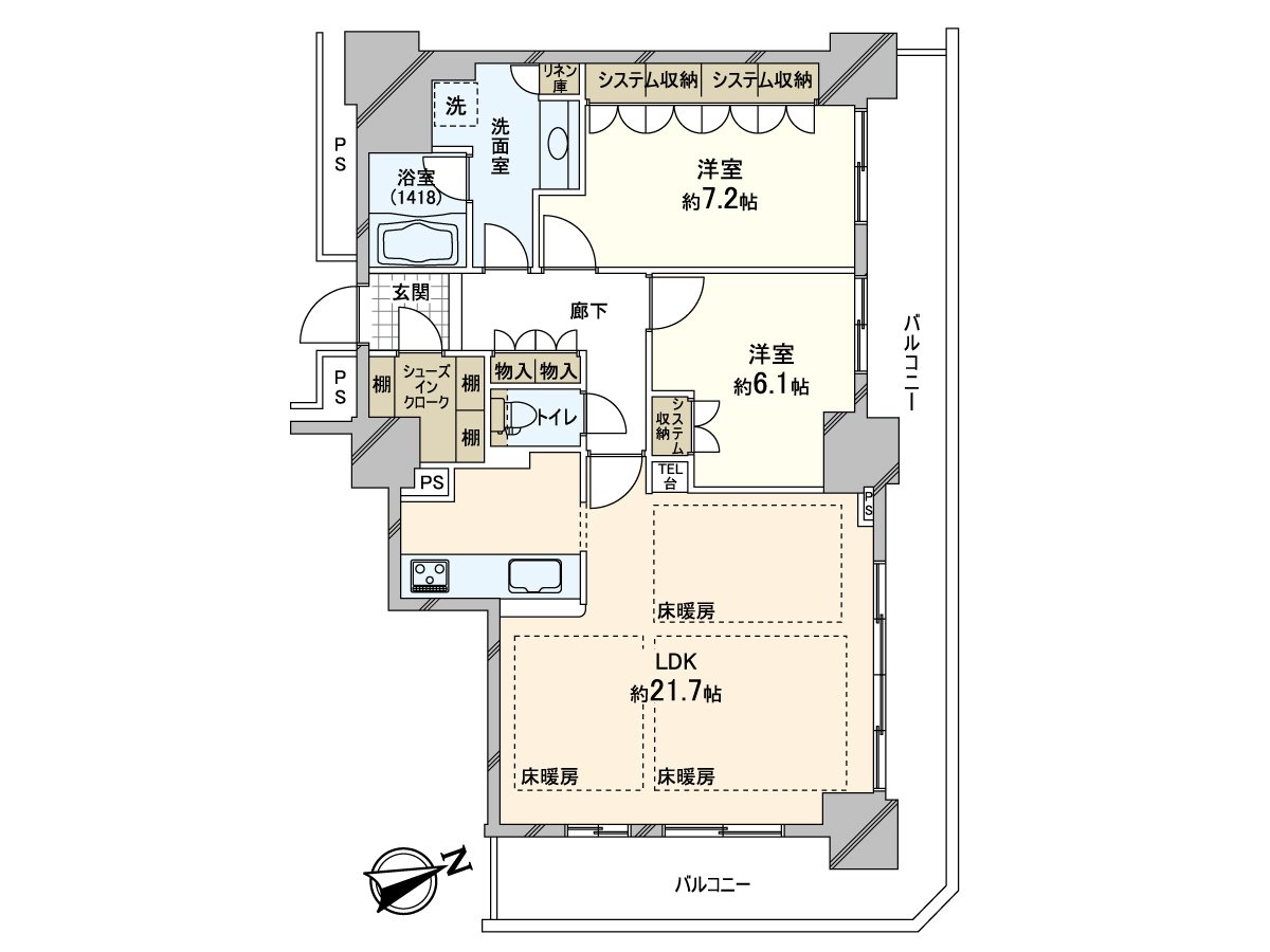 是38層的22樓部分，2LDK的房型。