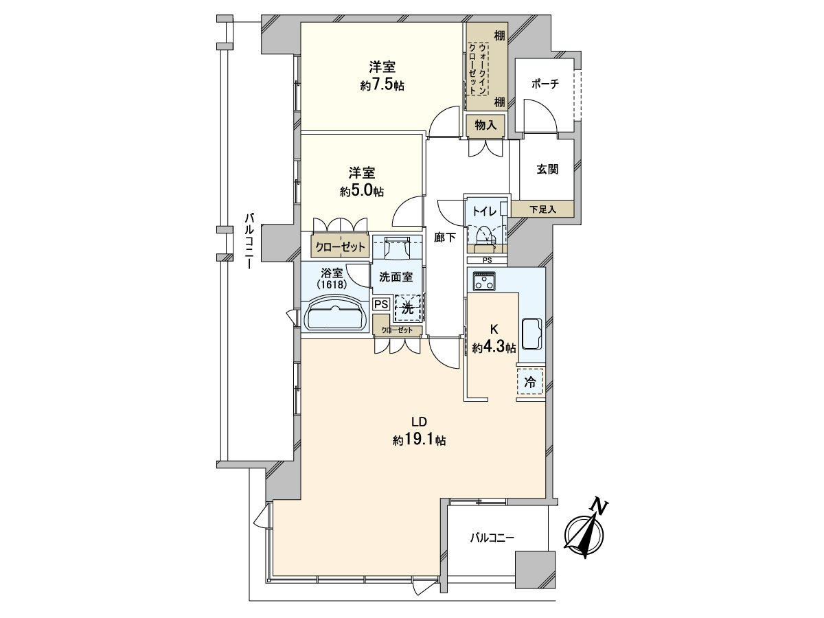 Room of floor plan 2LDK15 floor part Southeast, the Southwest corner