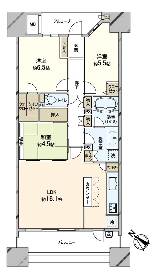 Plan of 3LDK of 77.24 square meters of floor plan exclusive area