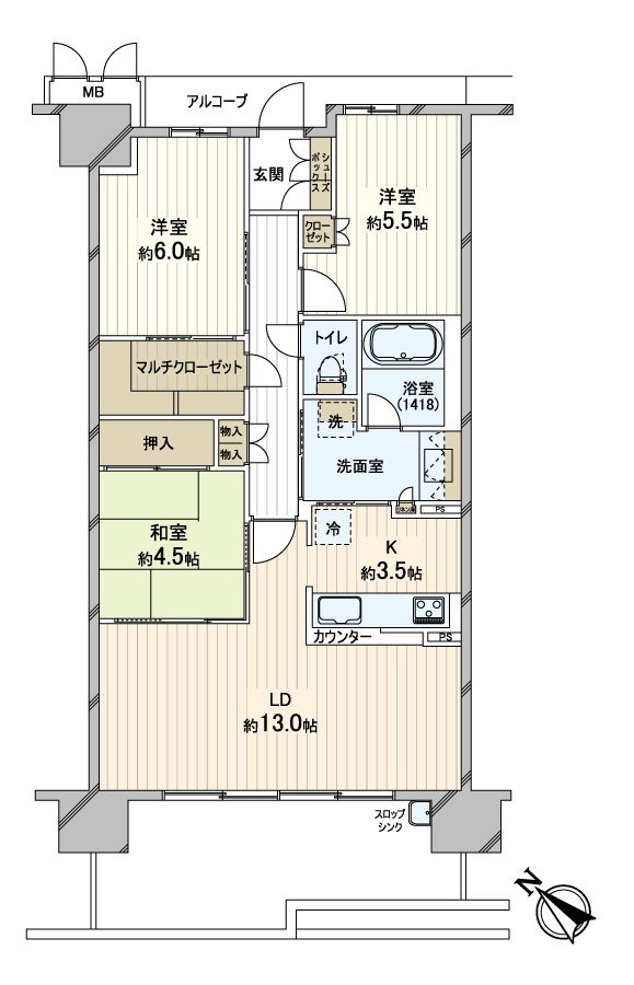 是平面圖8樓部分、3LDK的房型。