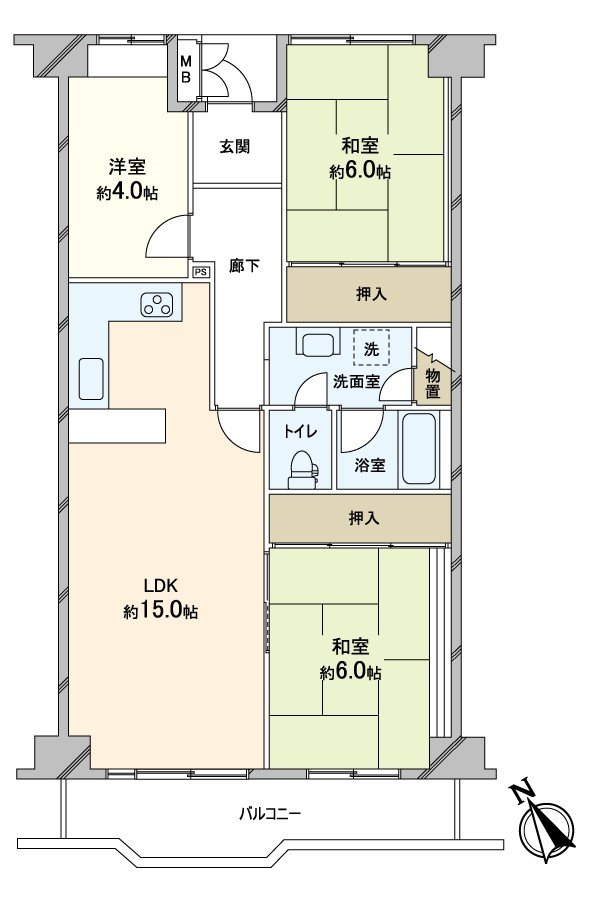 It is Top Floor, Southwest Orientation, Plan of the 3LDK.
