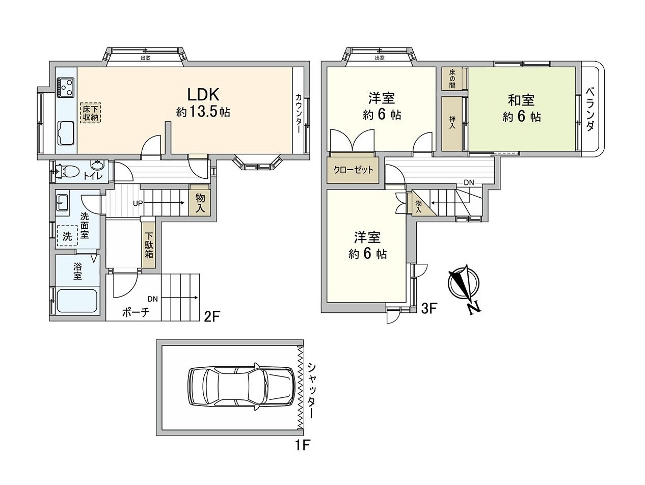 [房型图]2楼的各居室的室内到处有收纳，能和感觉清醒保持住空間。