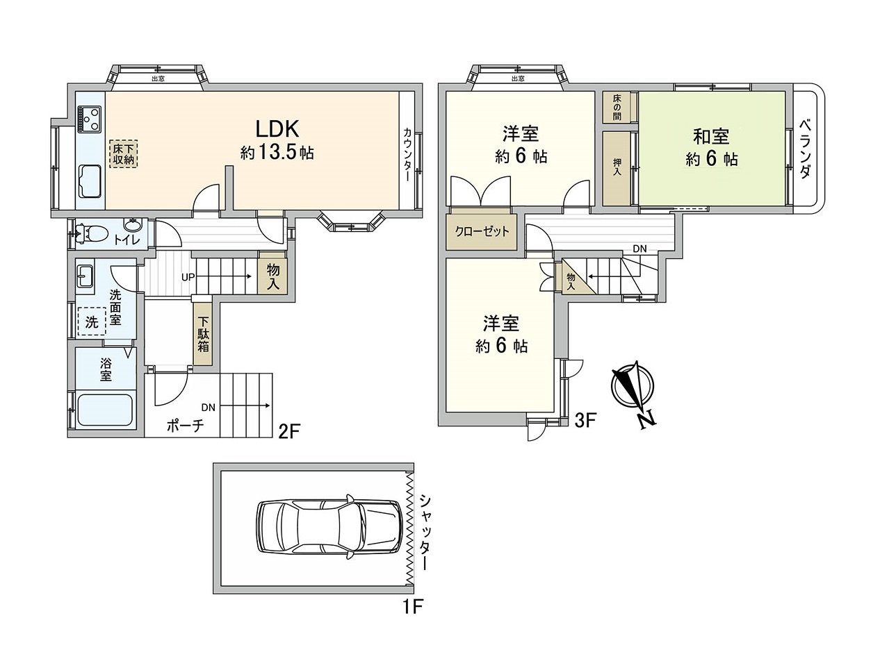 [平面圖]2樓的各居室的室內到處有收納，能和感覺清醒保持住空間。