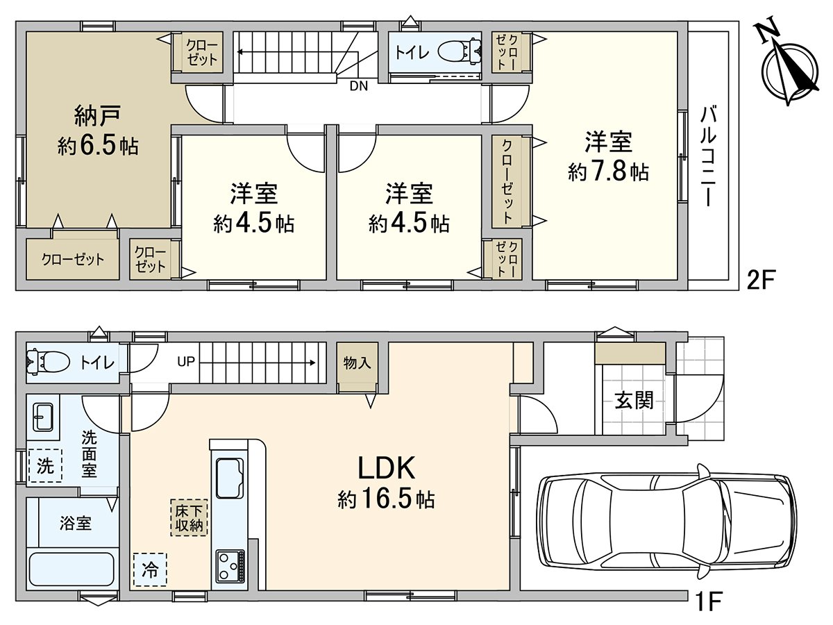 建筑面积：86.35平米(车库面积10.55平米含)房型：3SLDK　※价格不包括车辆。