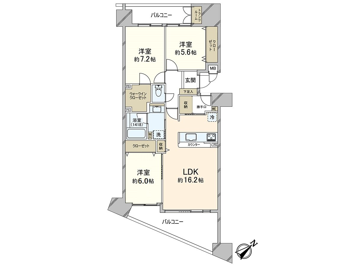 私人使用面積81.72平方公尺、3LDK 8樓部分、東南朝向