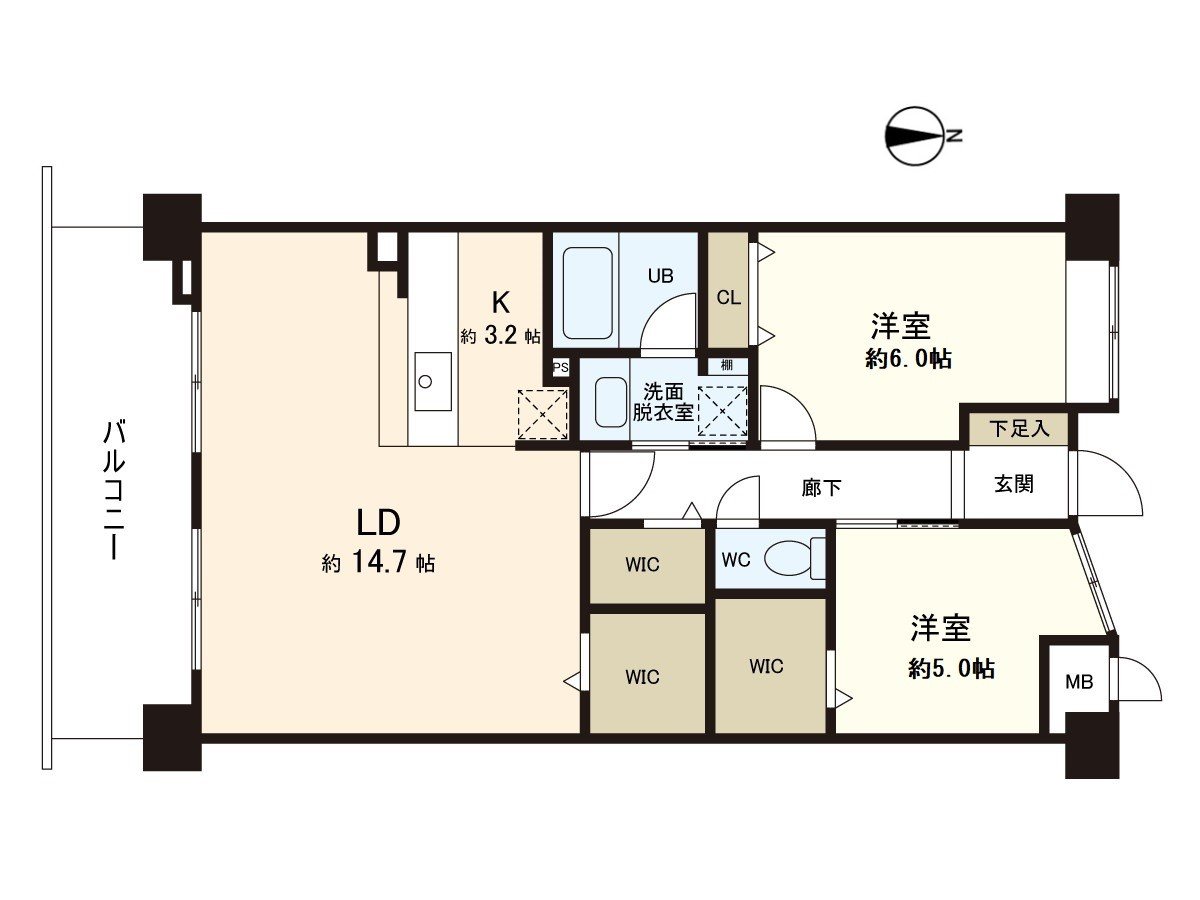 Exclusive area: 68.27 square meters of Plan: 2LDK