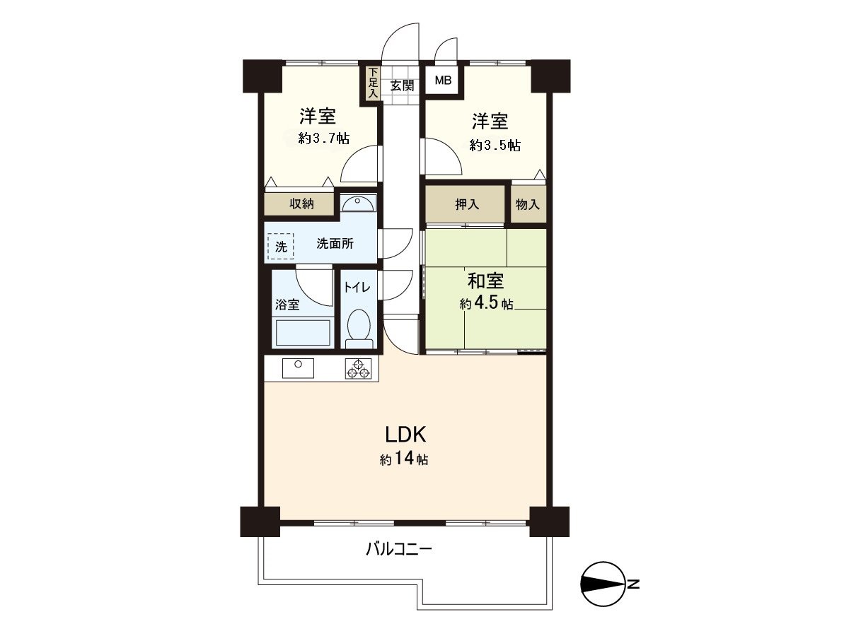 私人使用面積：57平方公尺房型：3LDK