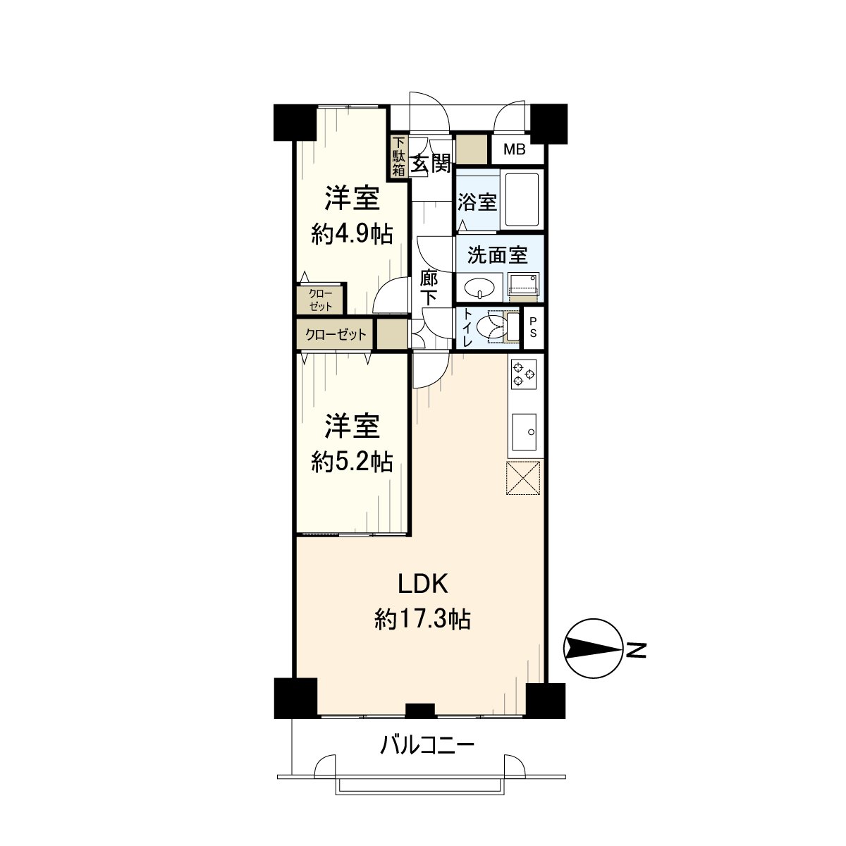 It is the floor plan which showed a layout of the whole Properties. I can expect good sun and an open feeling. The Western-style room has two rooms, and it is with a closet each, and the storing is fulfilling, too. The lines of flow from the entrance to the place equipped with a water supply are gathered up to be easy to move.