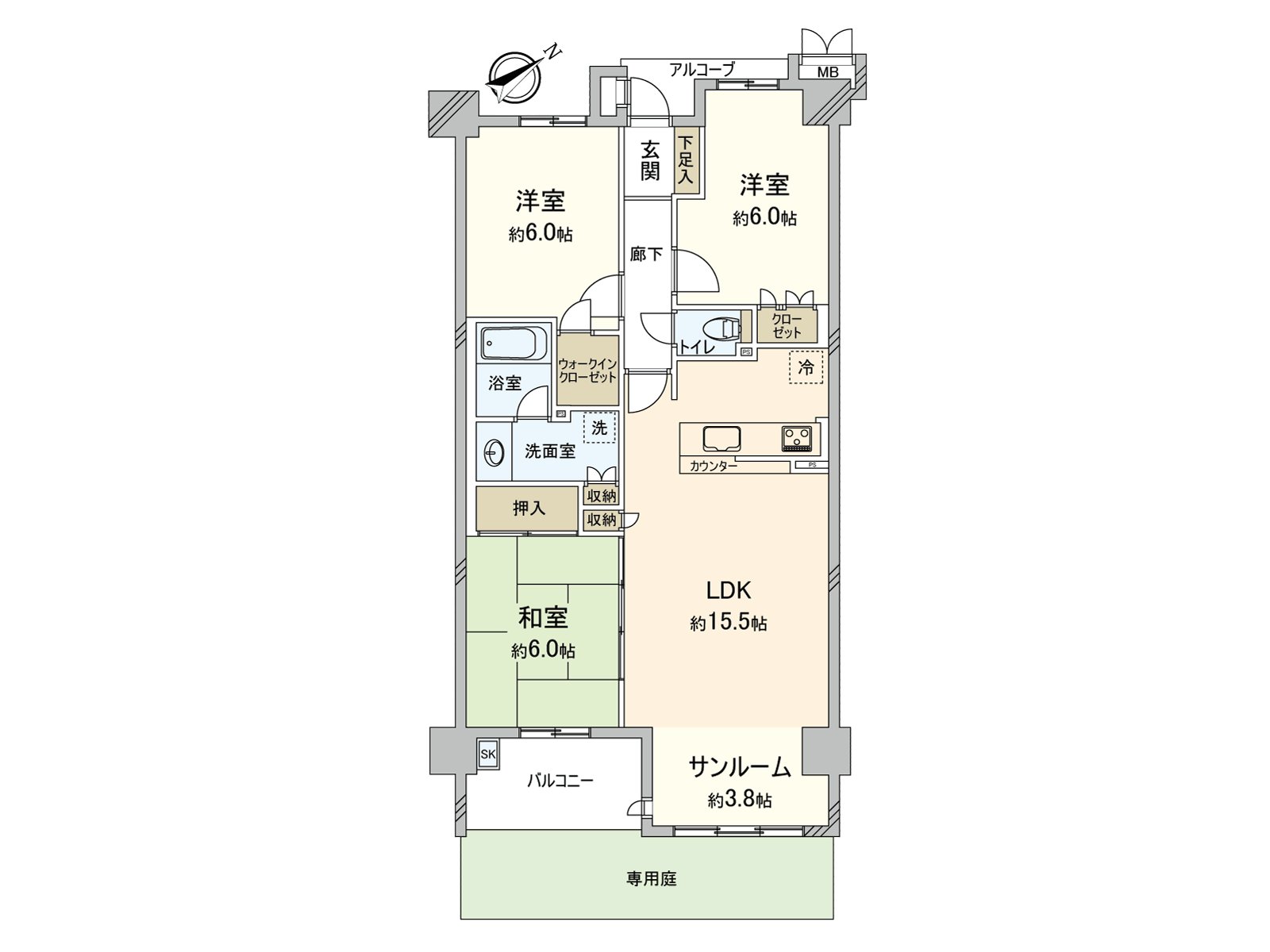 3LDK的房型图、实际使用面积78.93平米