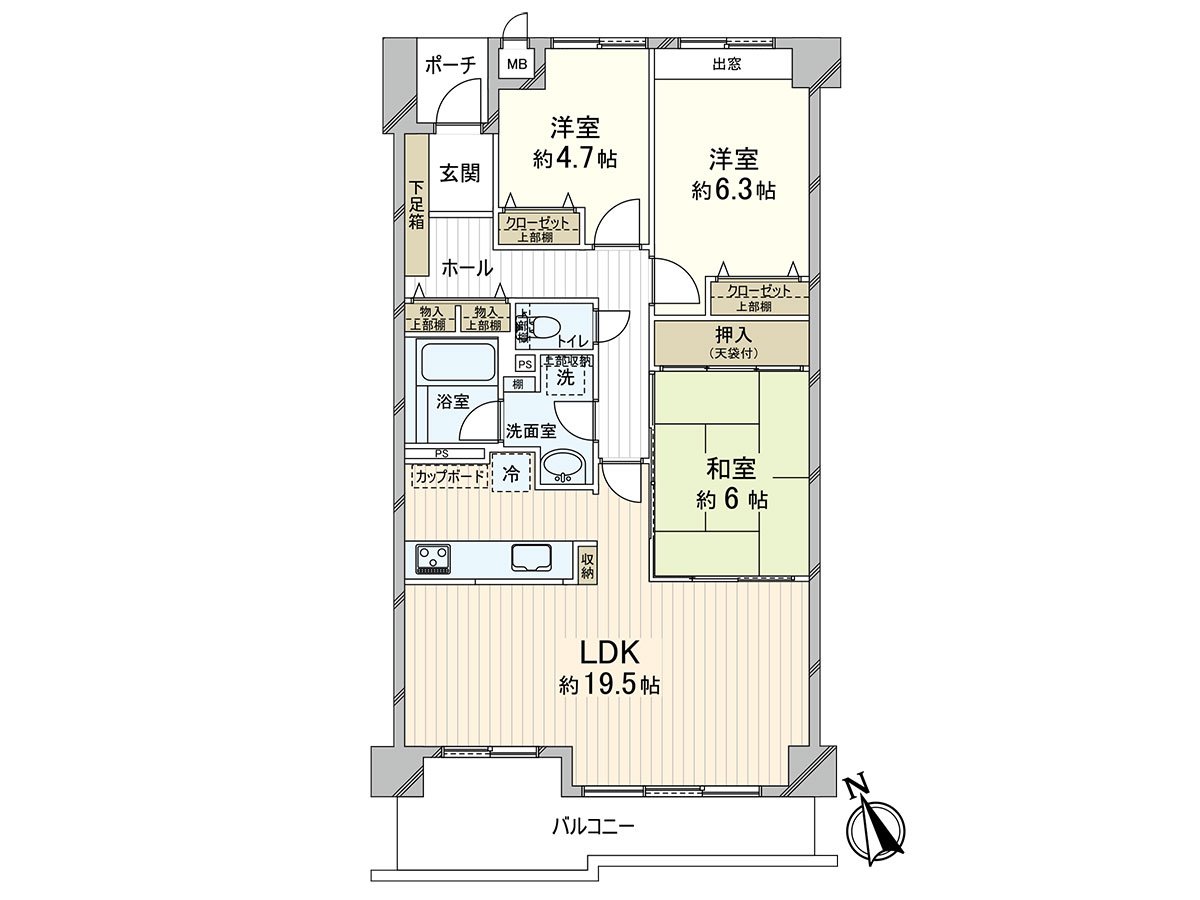 [平面圖]約19.5張塌塌米LDK的寬鬆的房型。為天花板在機會上有開放感覺。