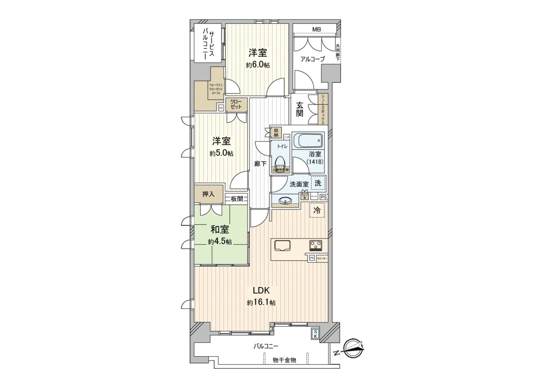 西、北、东的3一方采光房2楼部分，73.27平米的3LDK
