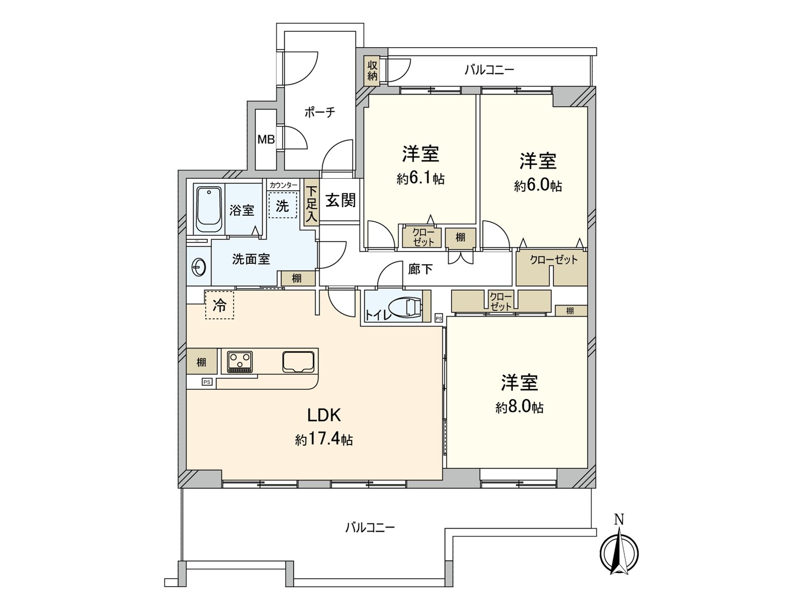 3LDK, 89.31 square meters of exclusive area
