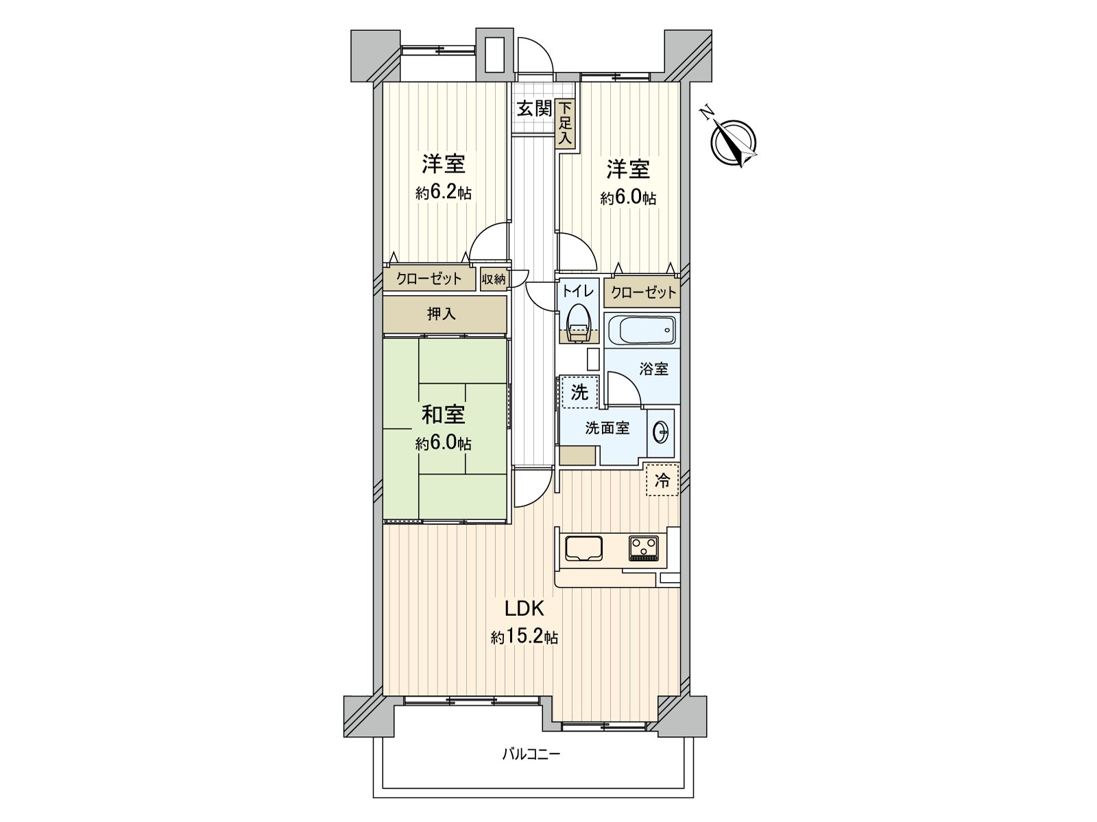 超过6张塌塌米各居室是宽敞的居室空间！