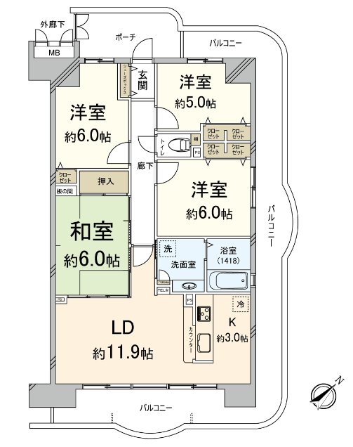 [floor plan] Three are brightly opening-like Layout plans facing the terrace.