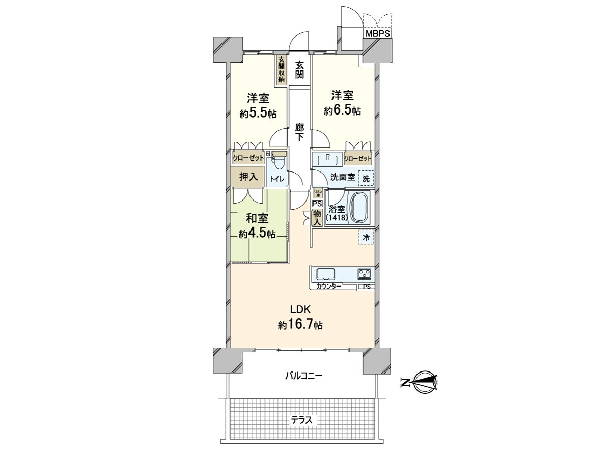 Plan (with the Terrace) of the exclusive area 73.00 square meters 3LDK
