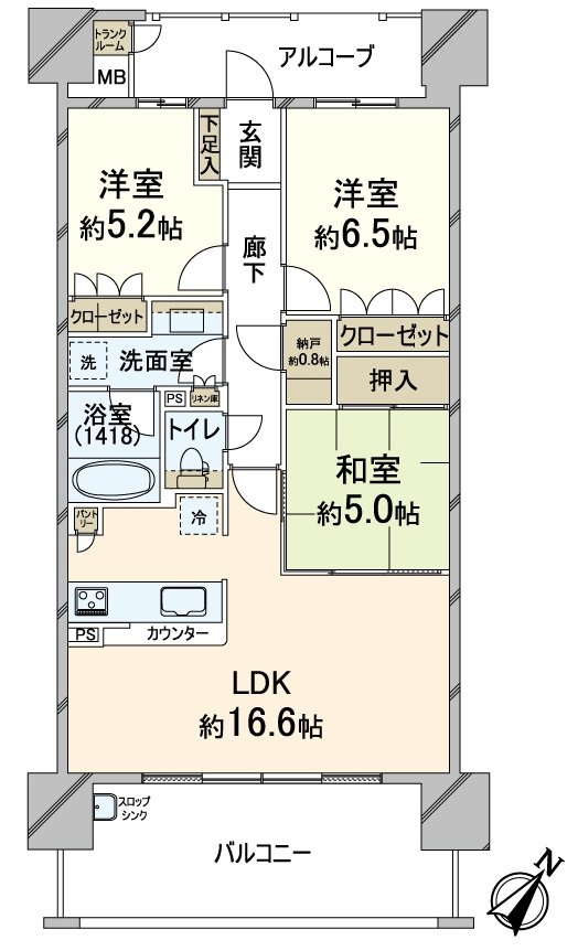 实际使用面积75.24平米的3LDK