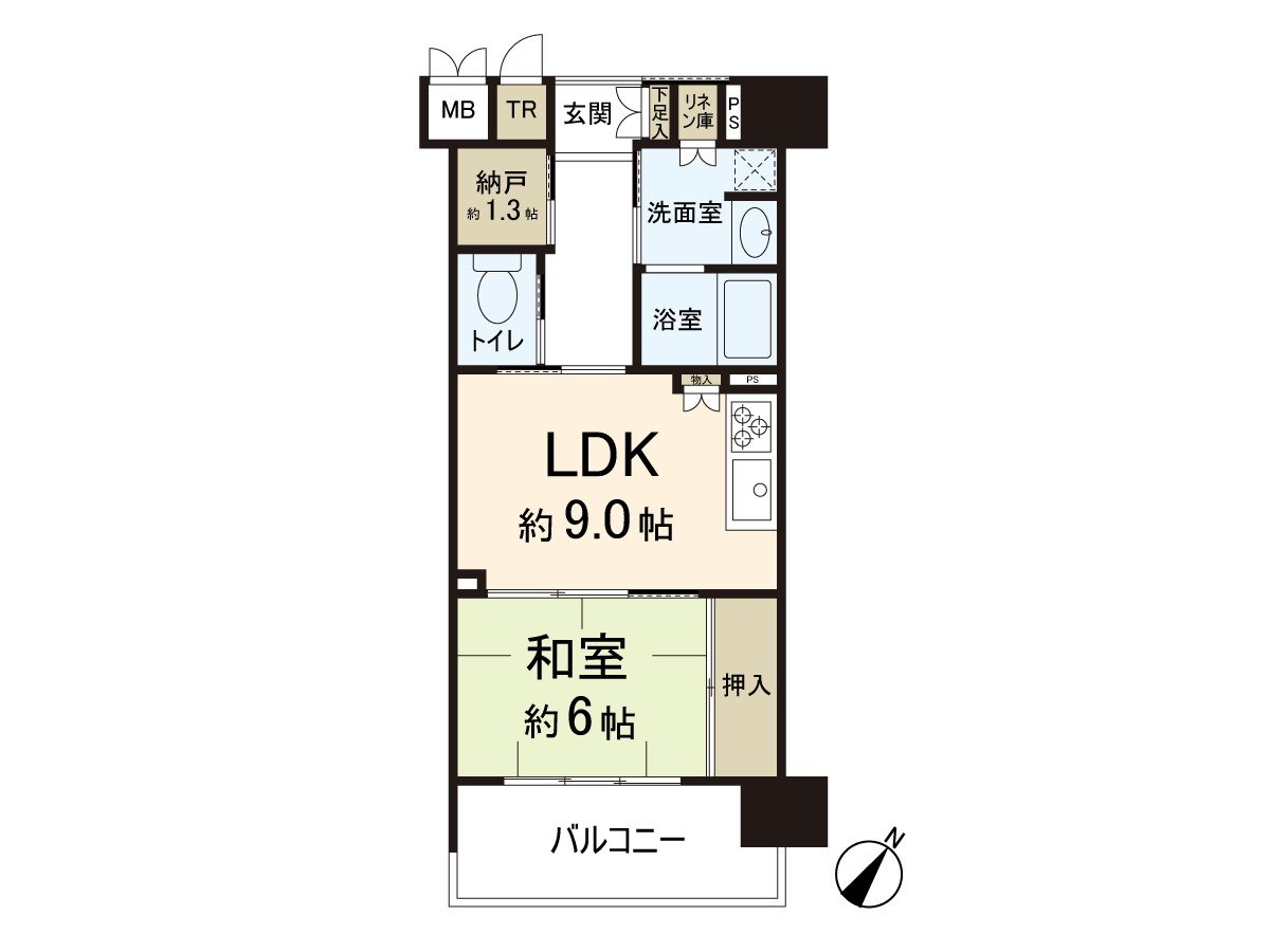 A line of flow leading to the Japanese-style room via LDK from the entrance is smooth, and the Japanese-style room facing the terrace can expect the sun. The place equipped with a water supply is gathered up near the entrance and is the design that a life line of flow was arranged. The storage space is secured, too.