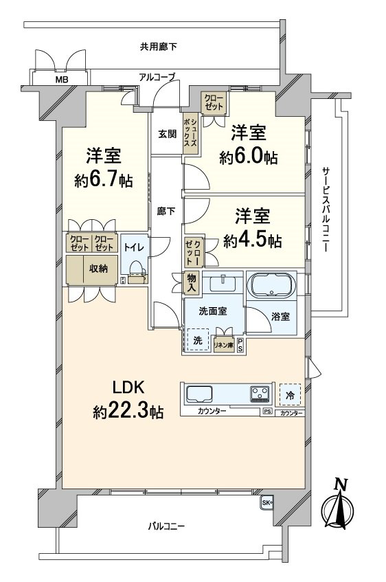 和3LDK有上述房型，但是是現狀2LDK。然而，在遞交之前用賣主的責任和負擔設置間壁，提交。