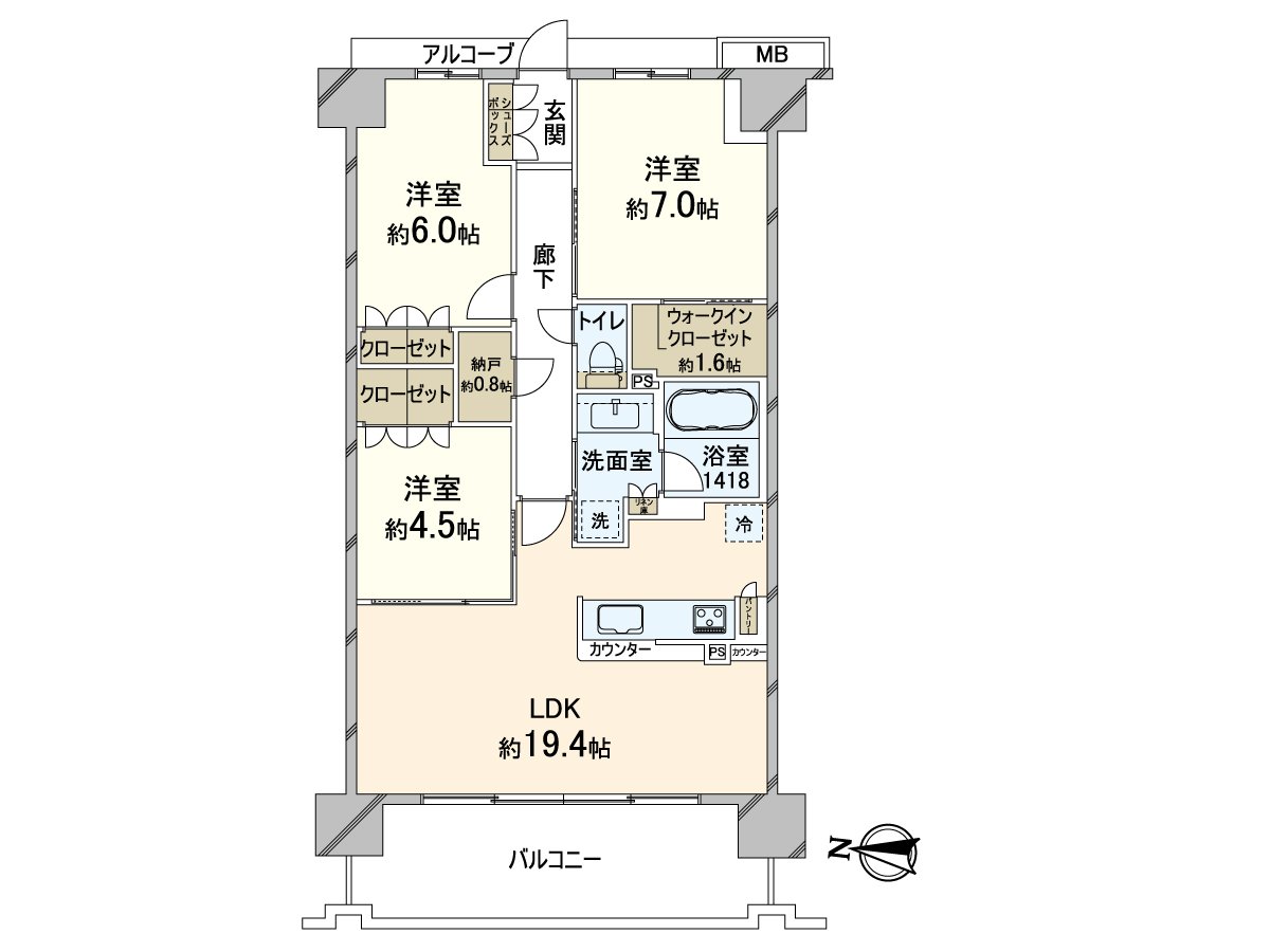 About 76.47 square meters of 3LDK