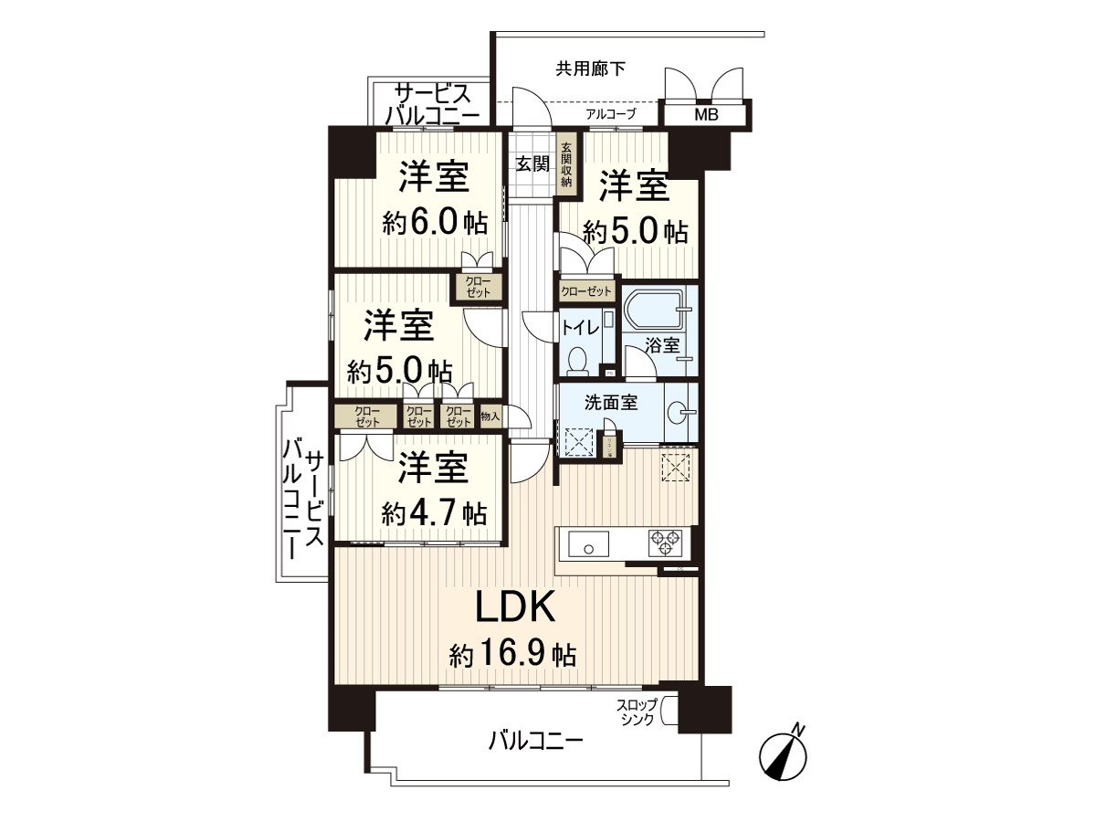 4LDK，实际使用面积80.64平米，阳台面积12.22平米