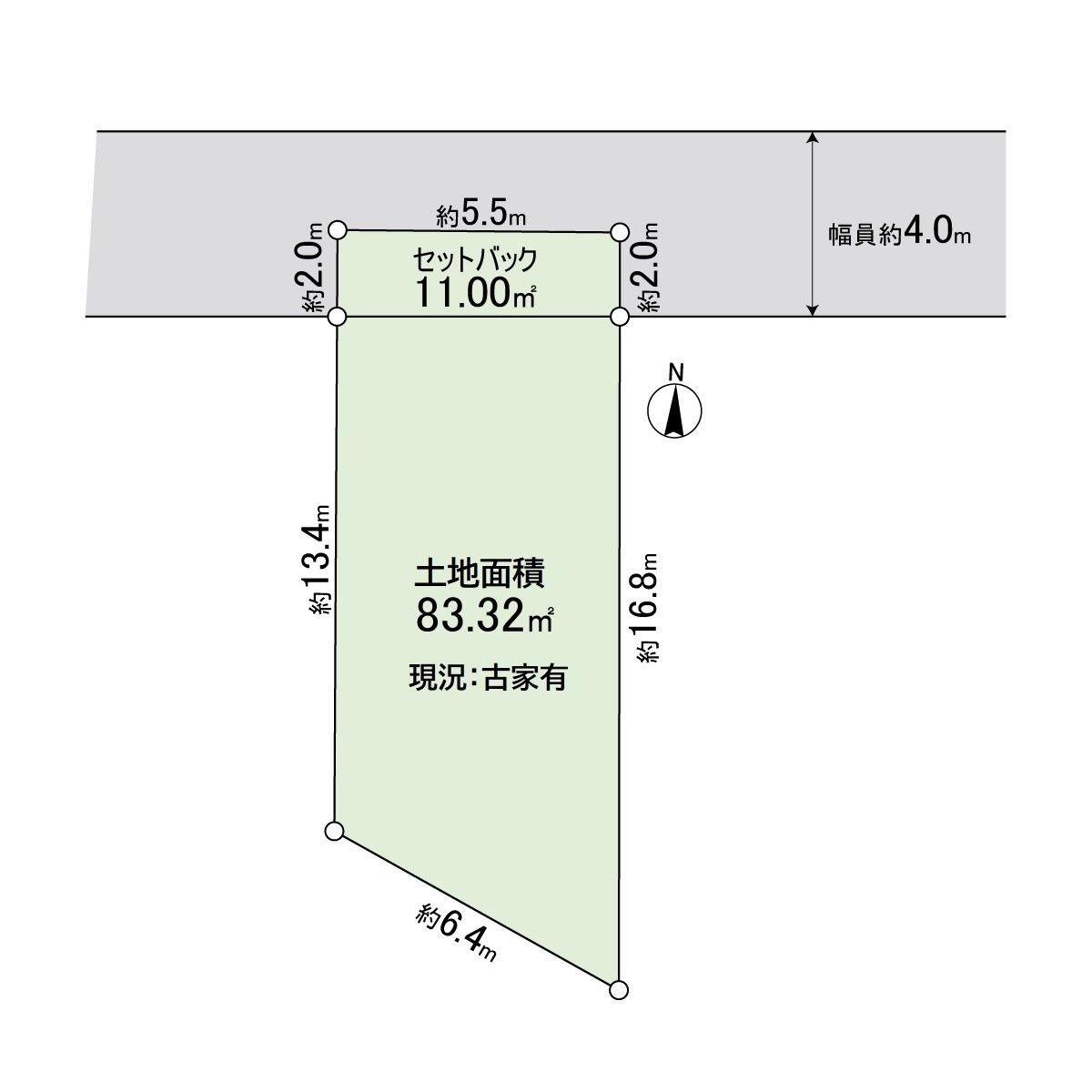土地面積：94.32平方公尺(約28.53坪)　※含有建築義務道路退縮面積約11平方公尺